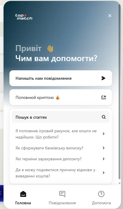 Служба поддержки Topmatch и форма помощи пользователям